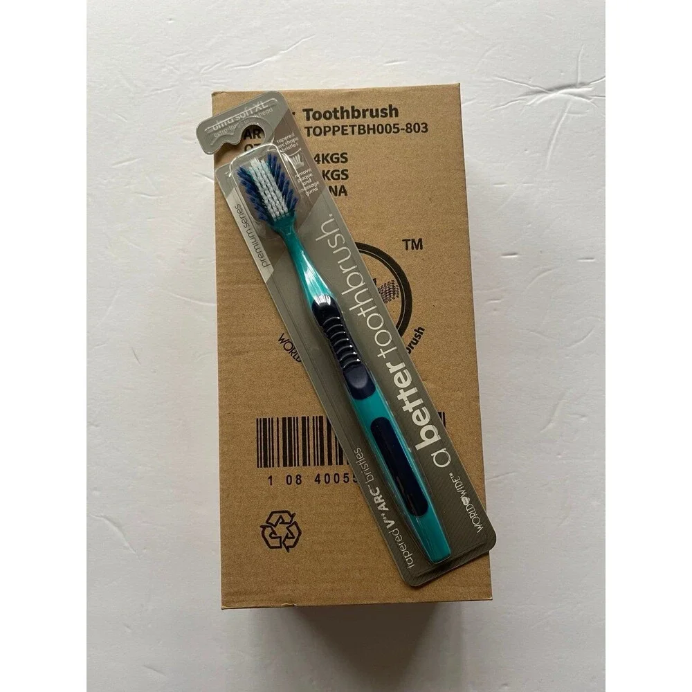 World Wide Better Toothbrush 12 Pieces Box Ultra Soft Tapered Arc Shape Bristle.